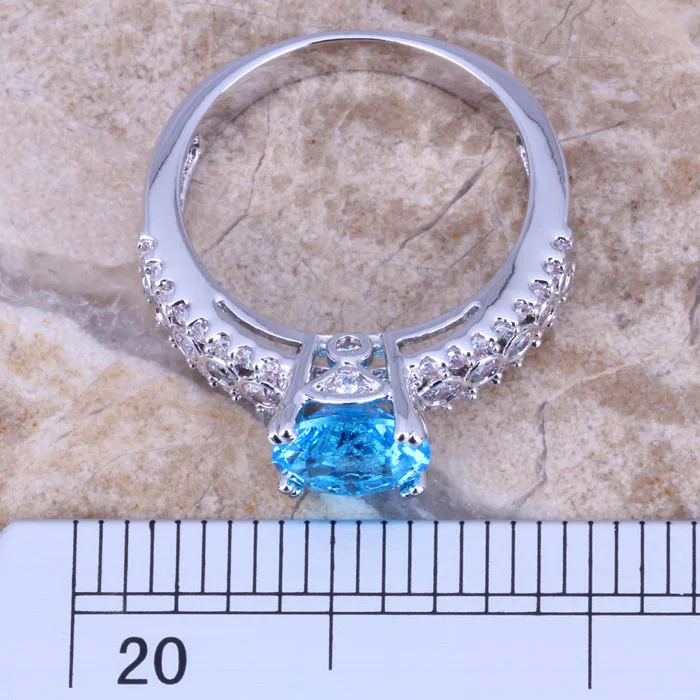 Превосходное женское серебряное Ювелирное кольцо небесно голубого цвета с белым