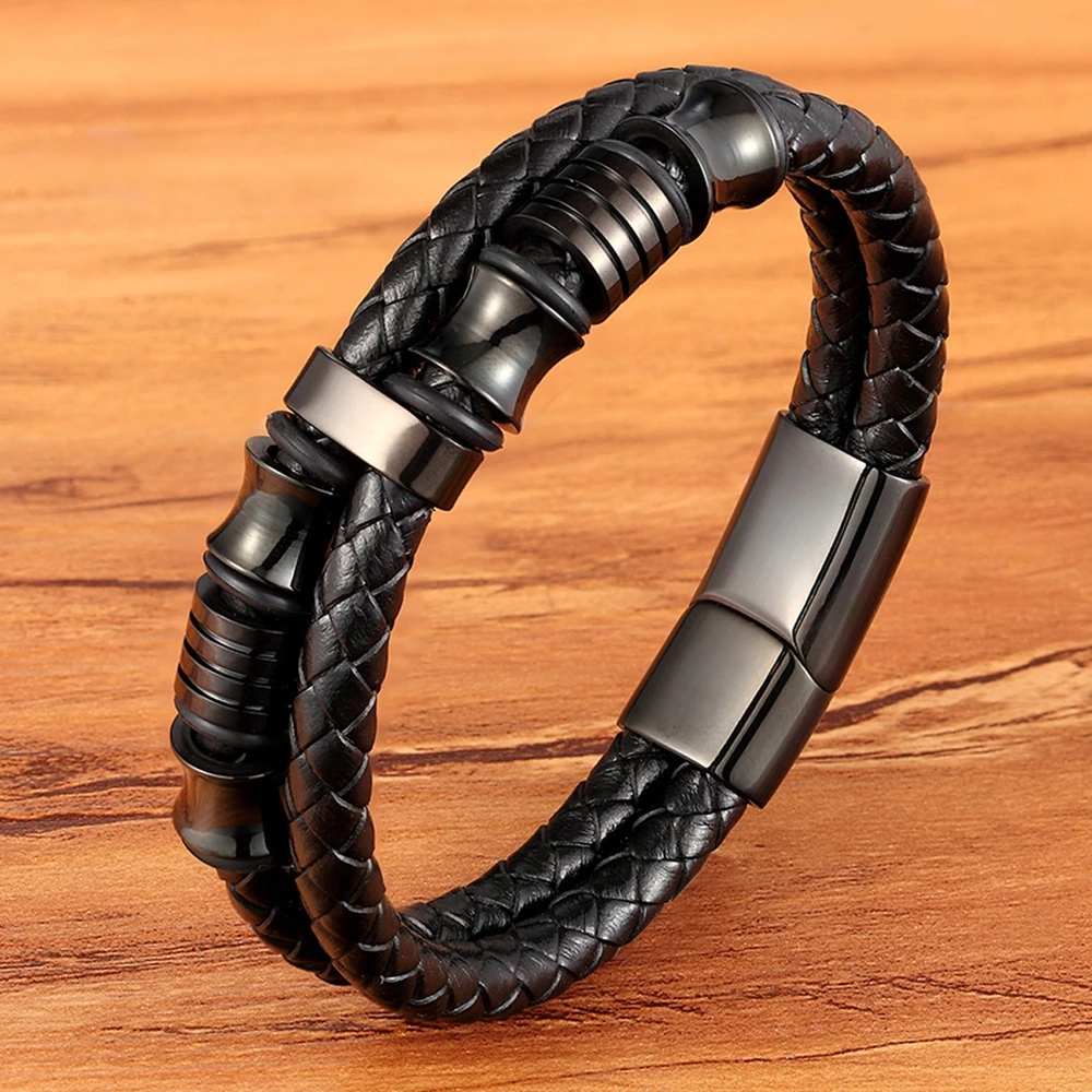 

XQNI Luxury Accessories Bracelet Men's Fashion Gift Black Genuine Leather Bracelets DIY Combination Wild Handsome Gift