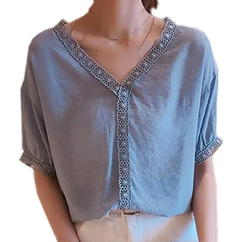 Женская шифоновая блуза с коротким рукавом V-образным вырезом |