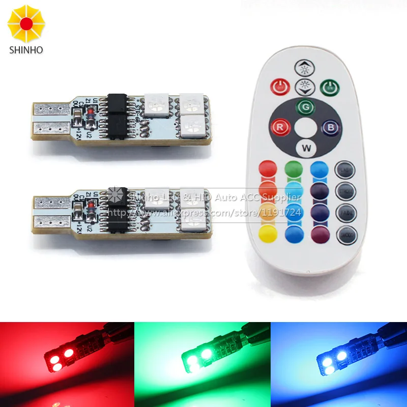 

2x 5050 SMD RGB T10 194 168 W5W Car Reading Wedge Light Lamp 6 LED 16 Colors LED Bulb With 24keys Remote Controller Flash/Strobe