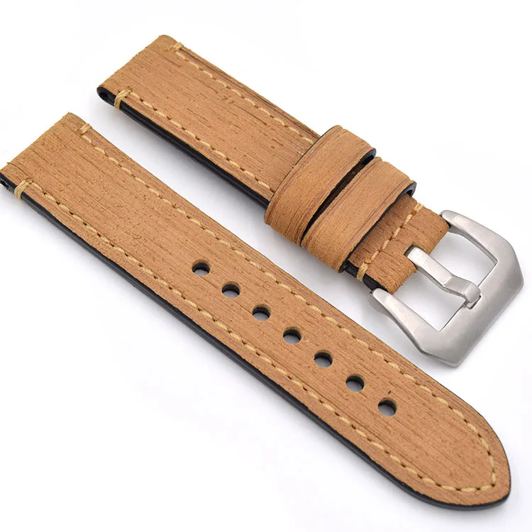

Men Women Handmade strap, 20mm 22mm 24mm 26mm Genuine Leather Watch Strap For panerai, Silver Pin Buckle Black Yellow Watchbands