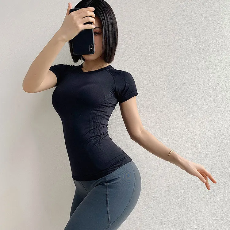 DX1916-Black Спортивный топ для фитнеса, Женский бесшовный топ с коротким рукавом, спортивная одежда для женщин, футболка для спортзала или йоги, облегающие футболки для тренировок для женщин - Цвет: DX1916-Black