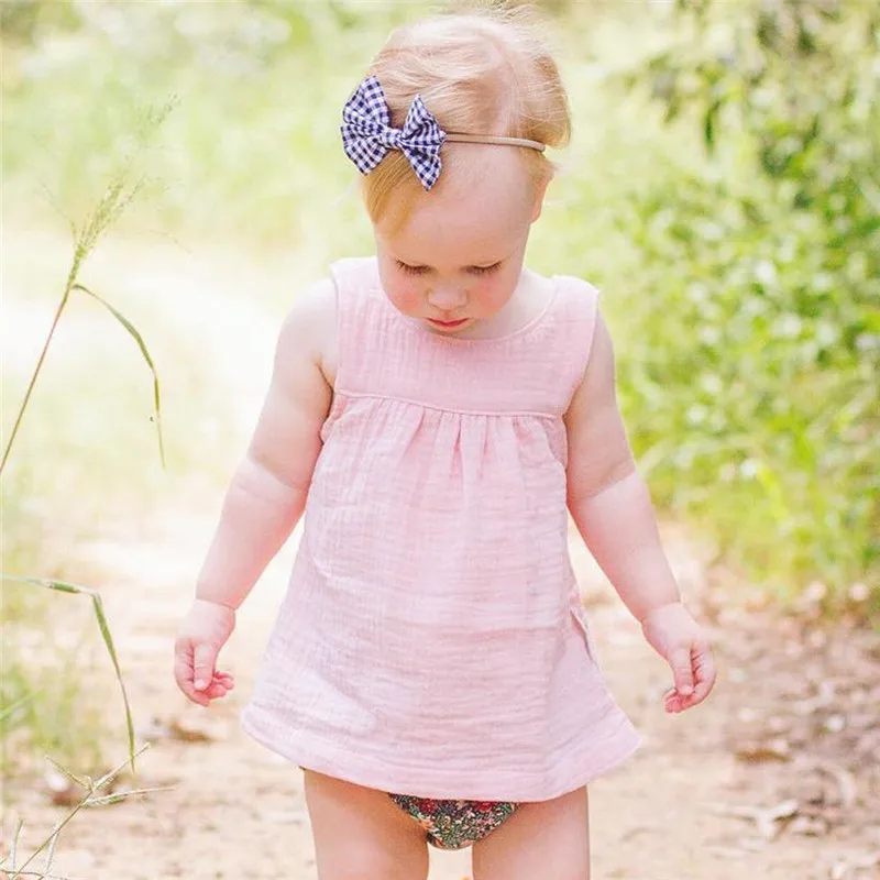 Toddler Baby Girl Dress Summer Sleeveless Pure Color Kids Baptism Birthday Princess Girls Clothing Infatn Dresses Vestido | Детская