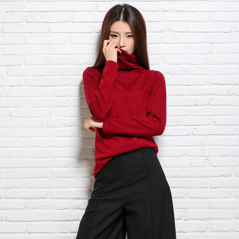 New 2017 Autumn-Winter Female Sweater Fashionable elegant cashmere sweater in solid color with long sleeves and high collar | Женская