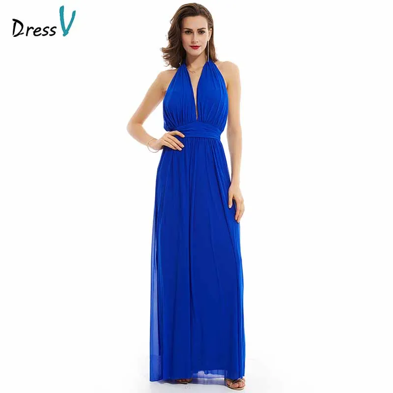 Dressv темно-синее вечернее платье Дешевые Холтер шеи открытой спиной
