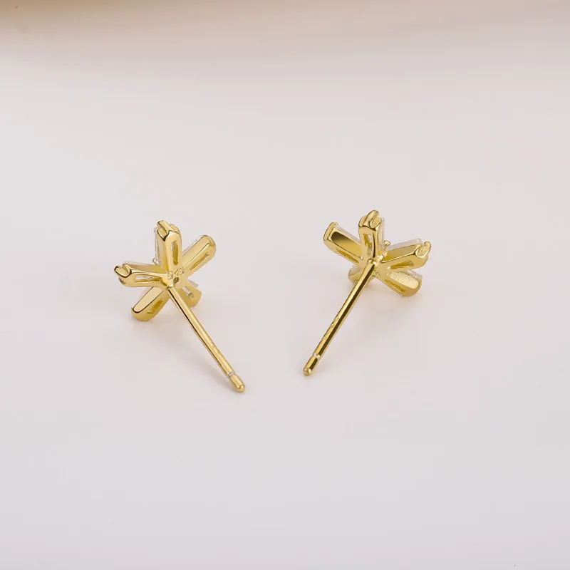 SA SILVERAGE 925 Sterling Silver Flower Stud Earrings For Women Gemstone 18K Gold Color | Украшения и аксессуары