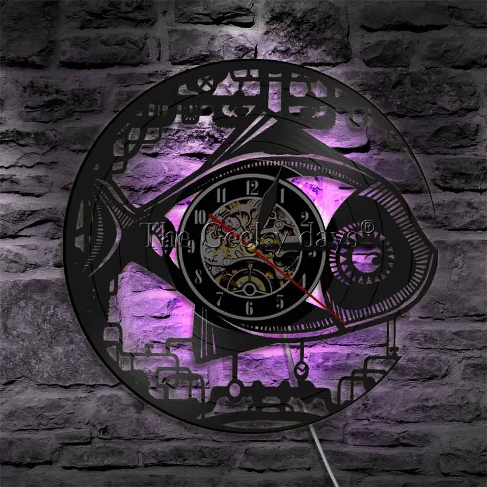 1 шт. Сова стимпанк черепаха рыбка настенные часы шестерни Cogs время часы Настенный декор Cogwheels виниловая запись настенные часы Современный домашний декор