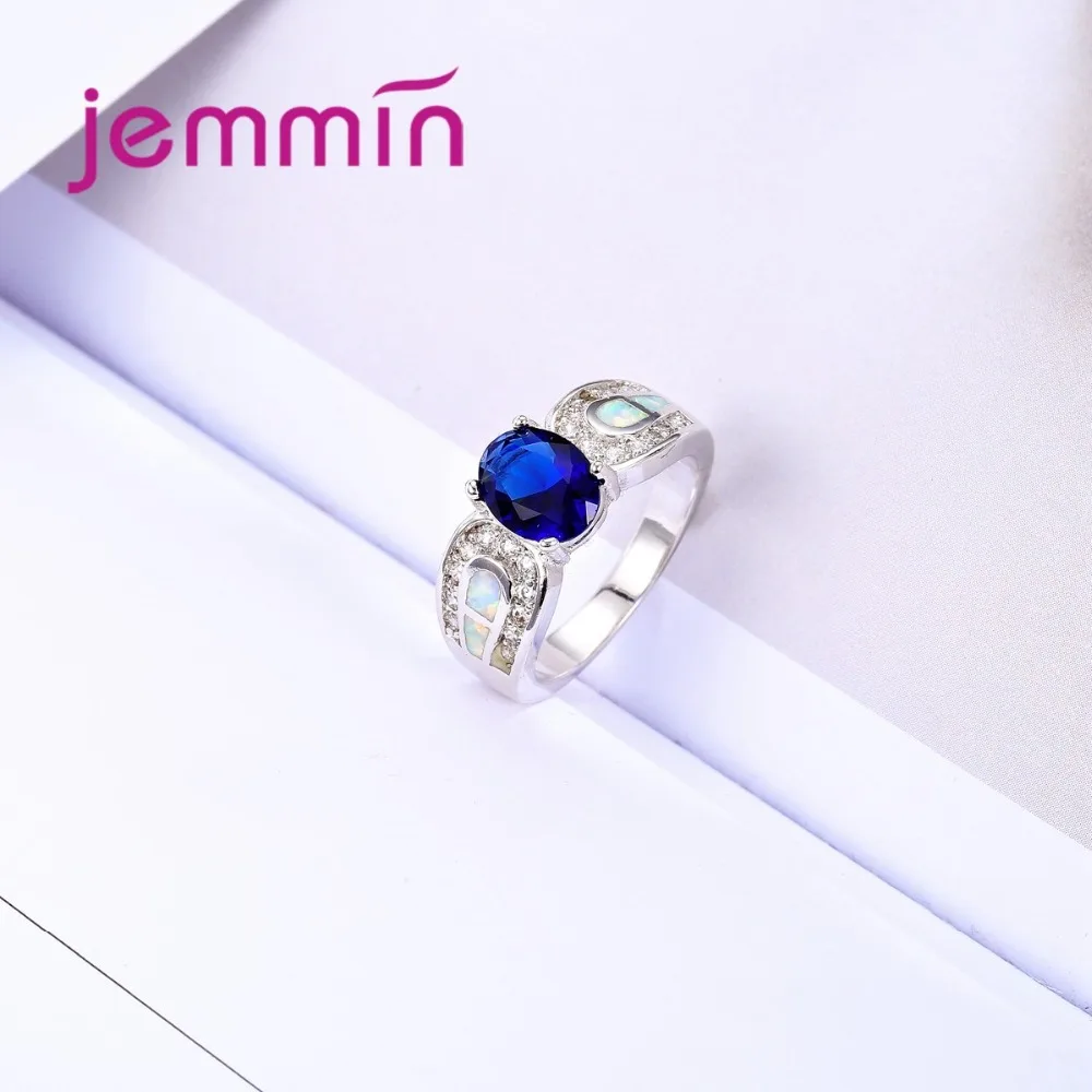 

New Classic Dark Blue Oval CZ Ring Wedding Bridal Jewelry for Women 925 Sterling Silver Bijoux Fashion Opal Ring