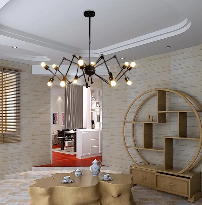 длинная нога Бар черная паукная лампа E27 Эдисон железный подвесной светильник luz