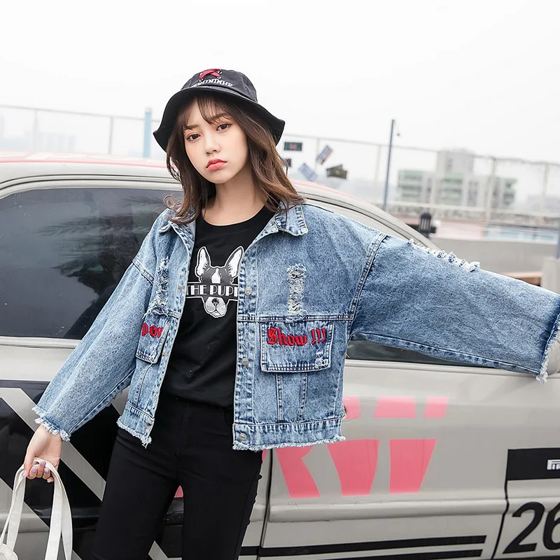 

2019 Spring Autumn New Sale Women Bf Basic Denim Jacket Long Sleeve Loose Female Jeans Coat Casual Vintage Outwea