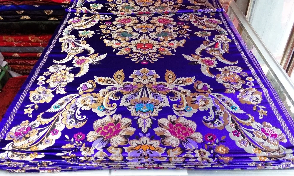 Китайская традиционная парча 75 см полиэстер сапфировый синий задник с Красным