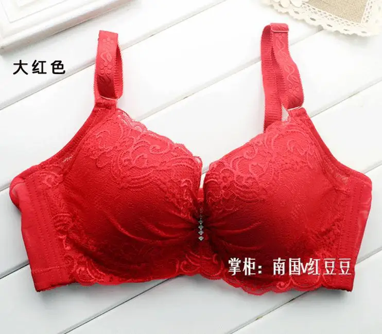 Women Adjustable shoulder strap Gather Push Up Bra .Large size 34/36/38/40/42 CDE cup bra girl embroidered lace flowers bra