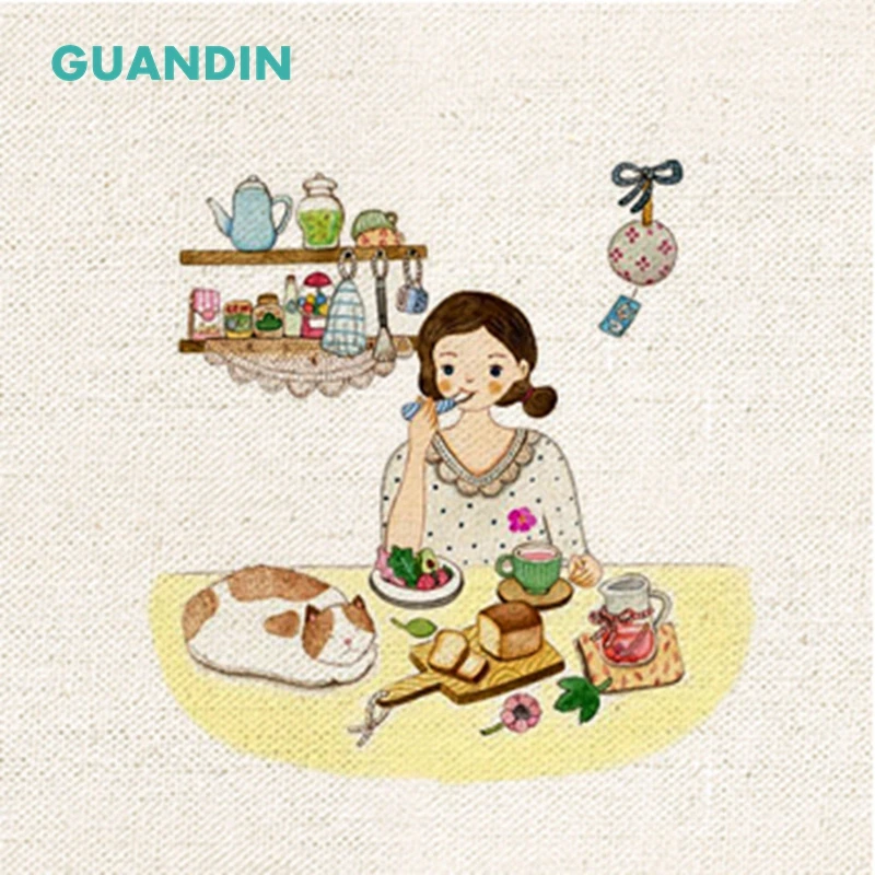 GUANDIN простая хлопковая льняная ткань с принтом для девочек ручная окраска