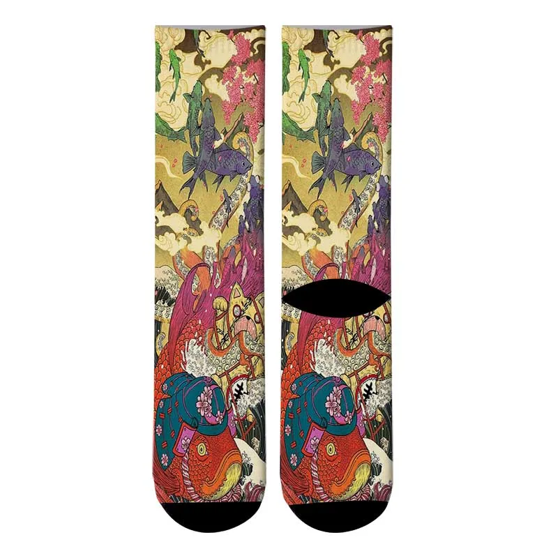 3 Новые носки с 3D принтом в японском стиле Харадзюку Ukiyoe, мужские Гольфы с изображением оленя и Кита, мужские носки без пятки с изображением дракона Феникса - Цвет: 3