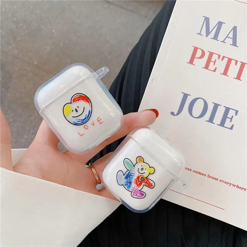 Мягкий чехол для наушников с милым мультяшным медведем из ТПУ для Apple Airpods 1/2, защитный чехол с цветочным рисунком и деревом, прозрачная Беспроводная коробка для наушников