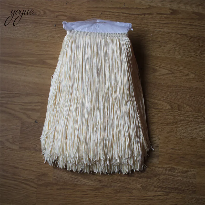Beige YOYUE 10 ярдов 30 см длинная бахрома кружево кисточка полиэстер кружево отделка Лента пришить латинское платье сценическая одежда занавес DIY аксессуары - Цвет: Beige