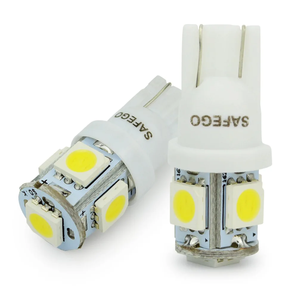 

Safego 100pcs W5W T10 LED Bulbs 5 SMD 194 168 2825 Car interior clearance Wedge lights t10 w5w SMD LED 5050 auto lamps bulb 12v