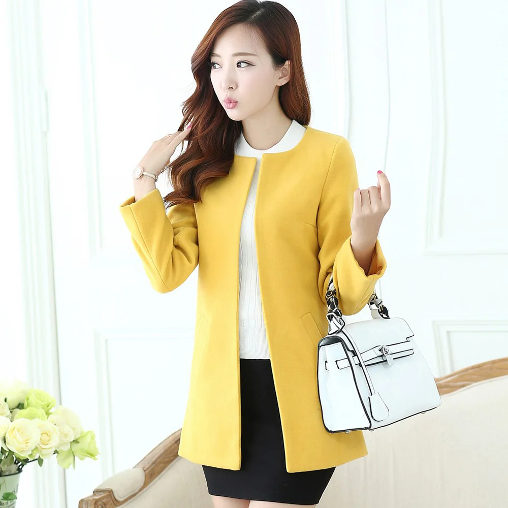 Женское шерстяное пальто с круглым вырезом длинная куртка средней длины модная