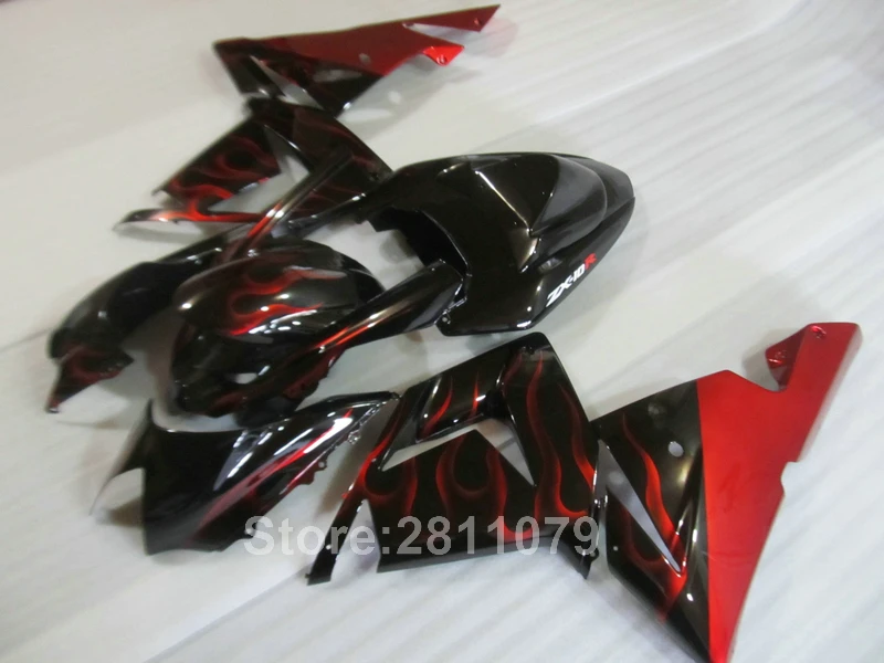Aftermarket части тела обтекатель комплект для Kawasaki Ninja ZX10R 04 05 Красный Пламя Черный