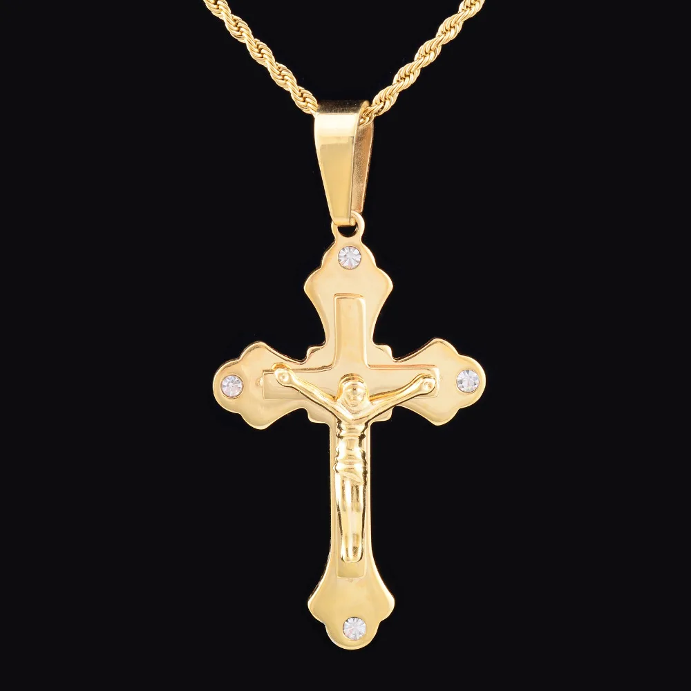 Для мужчин/Для женщин Нержавеющая сталь мода золотой кулон Цвет INRI Распятие