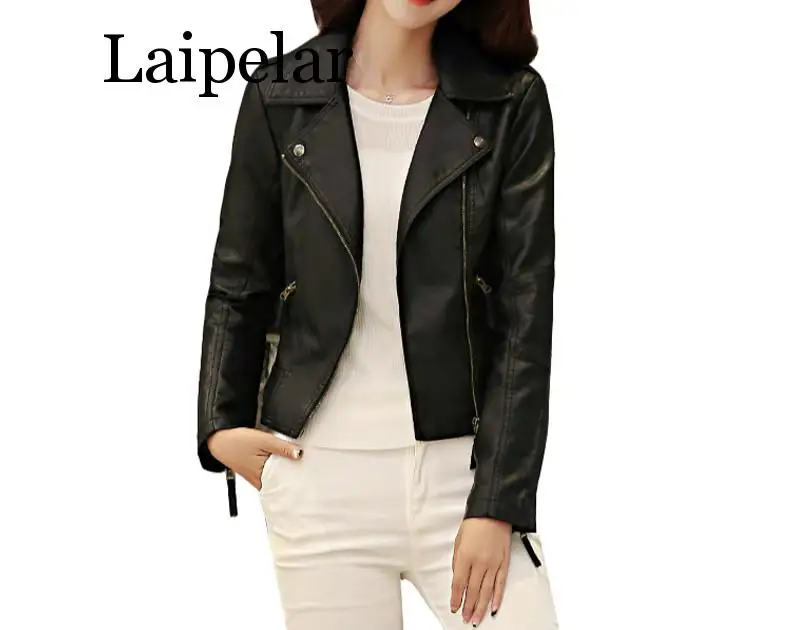 Женская короткая куртка Laipelar черная/красная облегающая из искусственной кожи