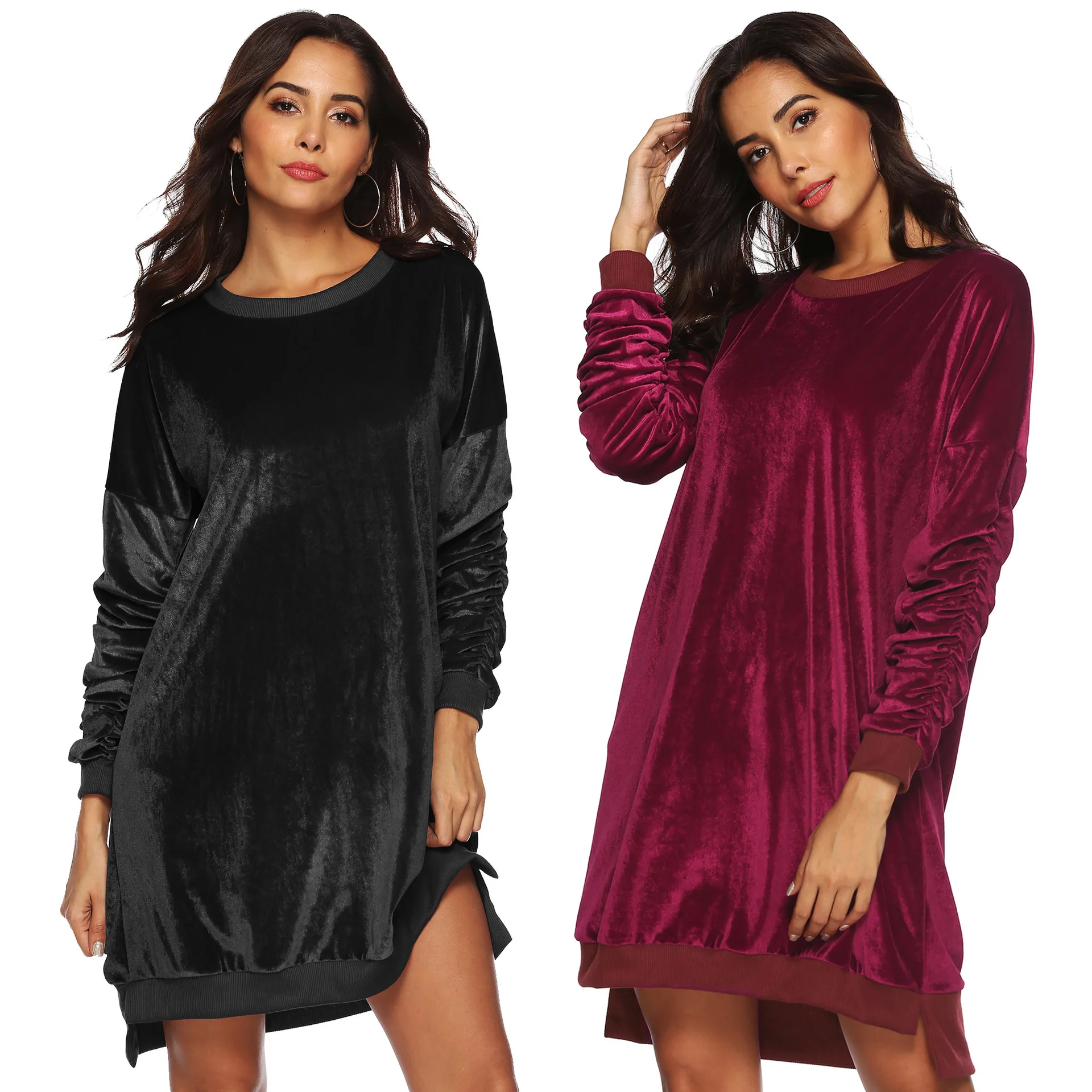 Женское бархатное платье 2019 Весенняя мода повседневное женское однотонный цвет