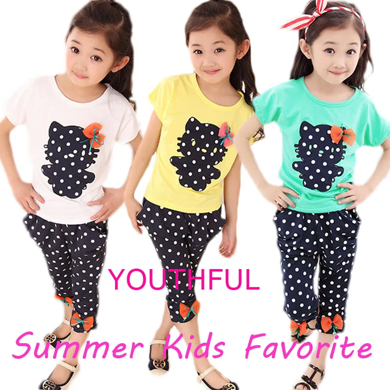 Детская одежда комплект для девочек новая летняя шаровары с короткими рукавами