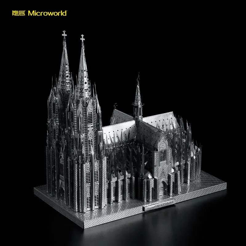 3D металлическая головоломка Кёльнский соборный здание модель DIY 3D лазерная резка головоломки игрушки настольные украшения подарок для проверки - Цвет: Серебристый