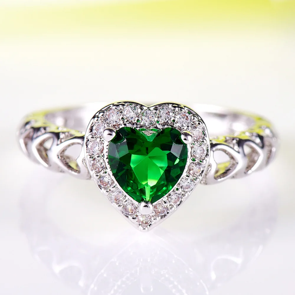 Lingmei свадебное помолвочное украшение с белым фианитом сердечно зеленое