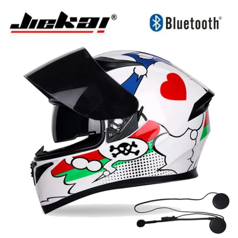 Мотоциклетный шлем JIEKAI защитный с двойными линзами из АБС-пластика и Bluetooth 2019 |