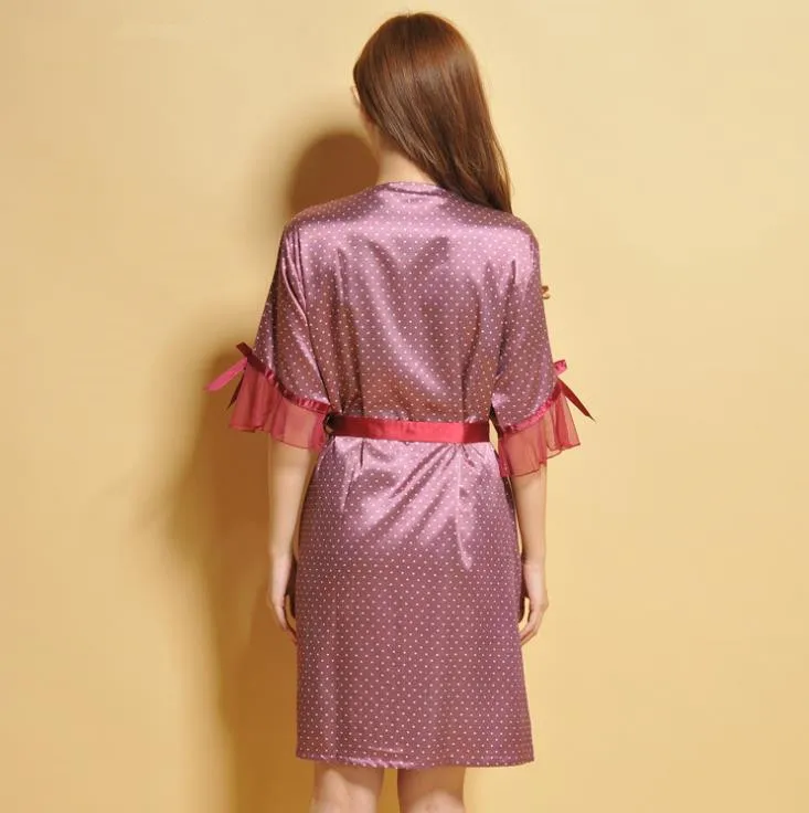 Женское ночное белье кимоно халат в горошек весна-лето сексуальный шелковый