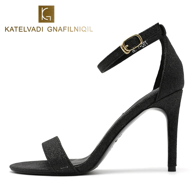 9 см греческие сандалии на каблуке Туфли с ремешком и пряжкой Для женщин черные