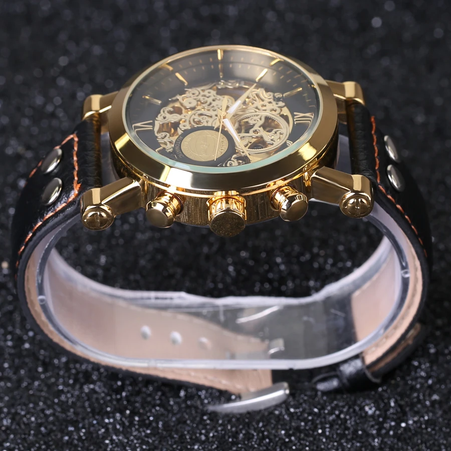 Часы наручные Winner Мужские автоматические брендовые Роскошные модные золотистые