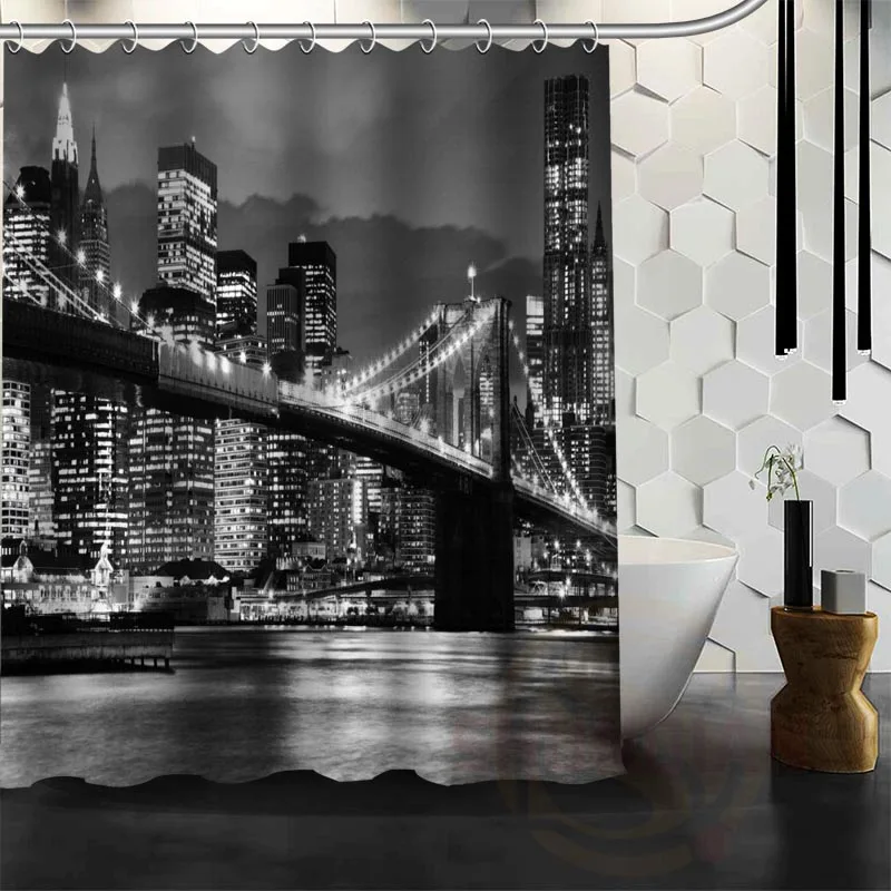 Занавеска для душа Ночная Нью-Йорк водонепроницаемая ткань больше размеров W # @ 26