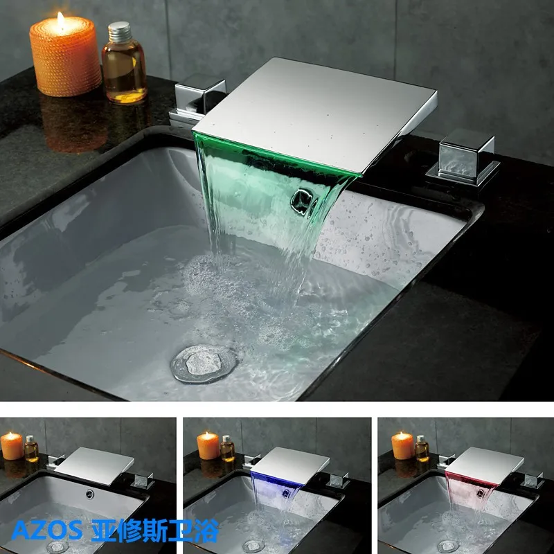 Классический 3 цветный светодиодный хромированный смеситель с отверстиями для