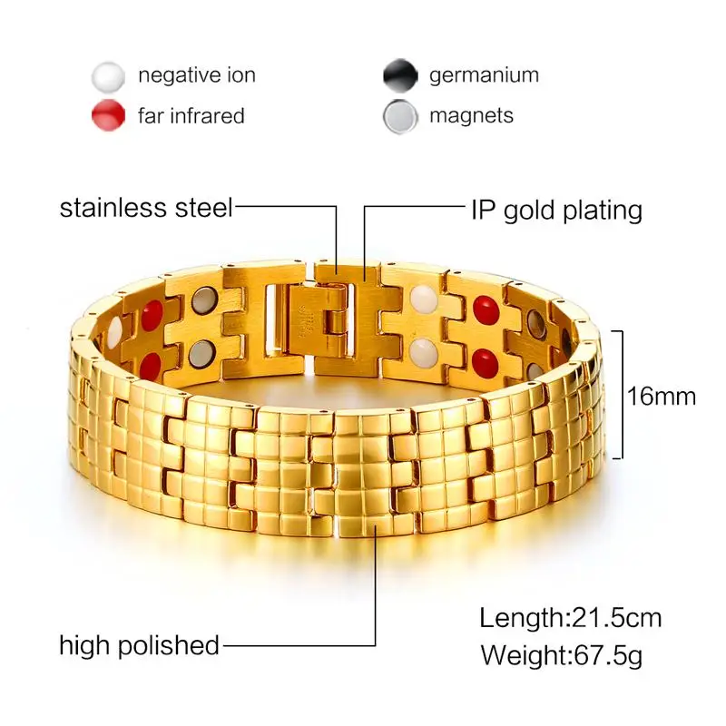 Vnox Магнитная Здоровье и гигиена браслет золото-цвет Для мужчин цепи Jewelry с