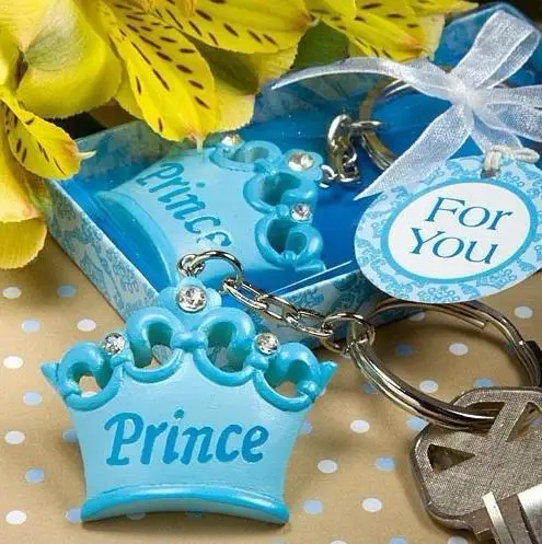 

20pcs baby boy Prince Imperial crown key chain key ring keychain ribbon gift box baby shower favors souvenirs wedding gift
