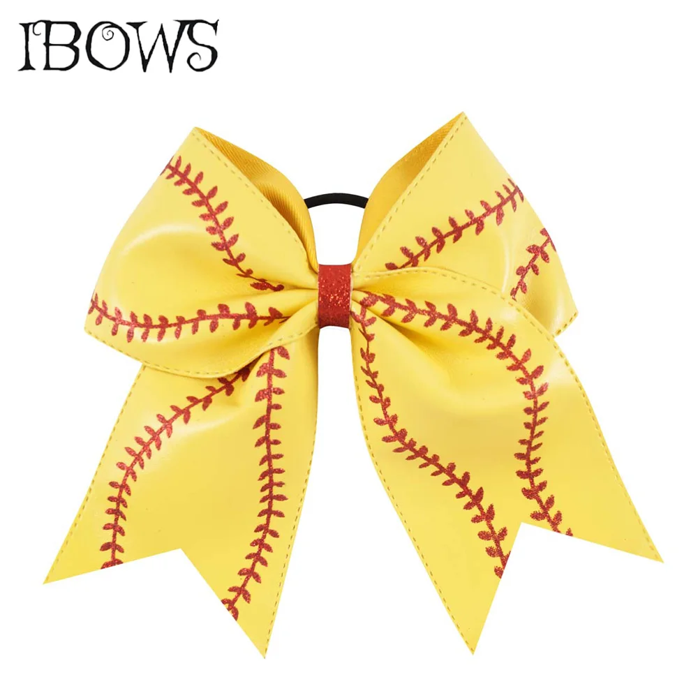 7 дюймов блестящий кожаный бант с вышивкой и эластичной резинкой для волос