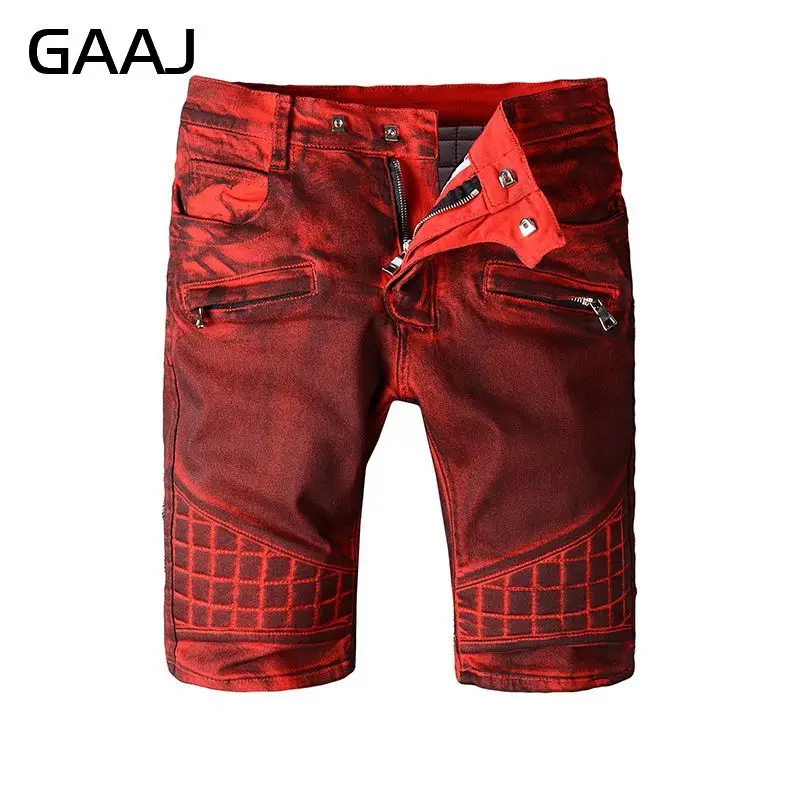 Красные сетчатые потертые джинсовые мужские шорты Карго Модные короткие джинсы