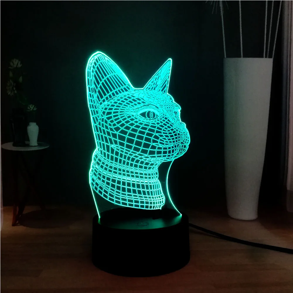 Новинка 3D кошачья голова акриловая панель иллюзия RGB 7 цветов Изменение дома DEC USB