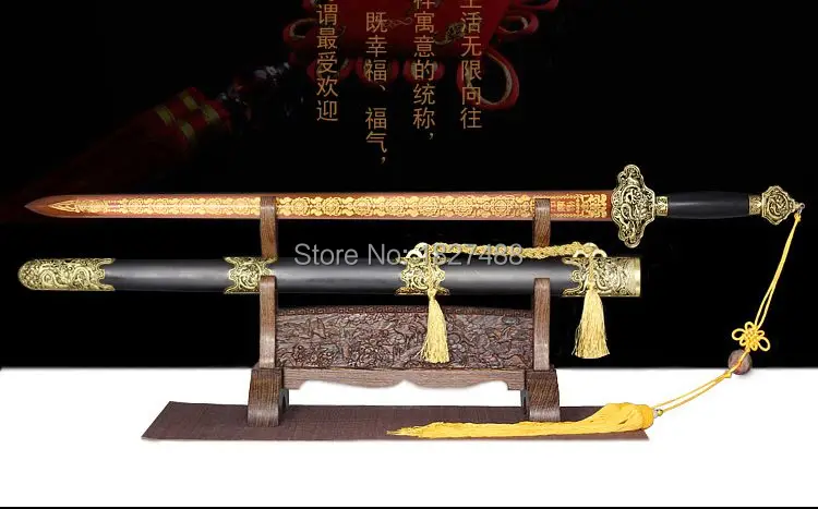 Сая рукоять из черного дерева Chinese KungFu WuShu Qing Dynasty Sword Jian Full Tang 1095 Carbon Steel