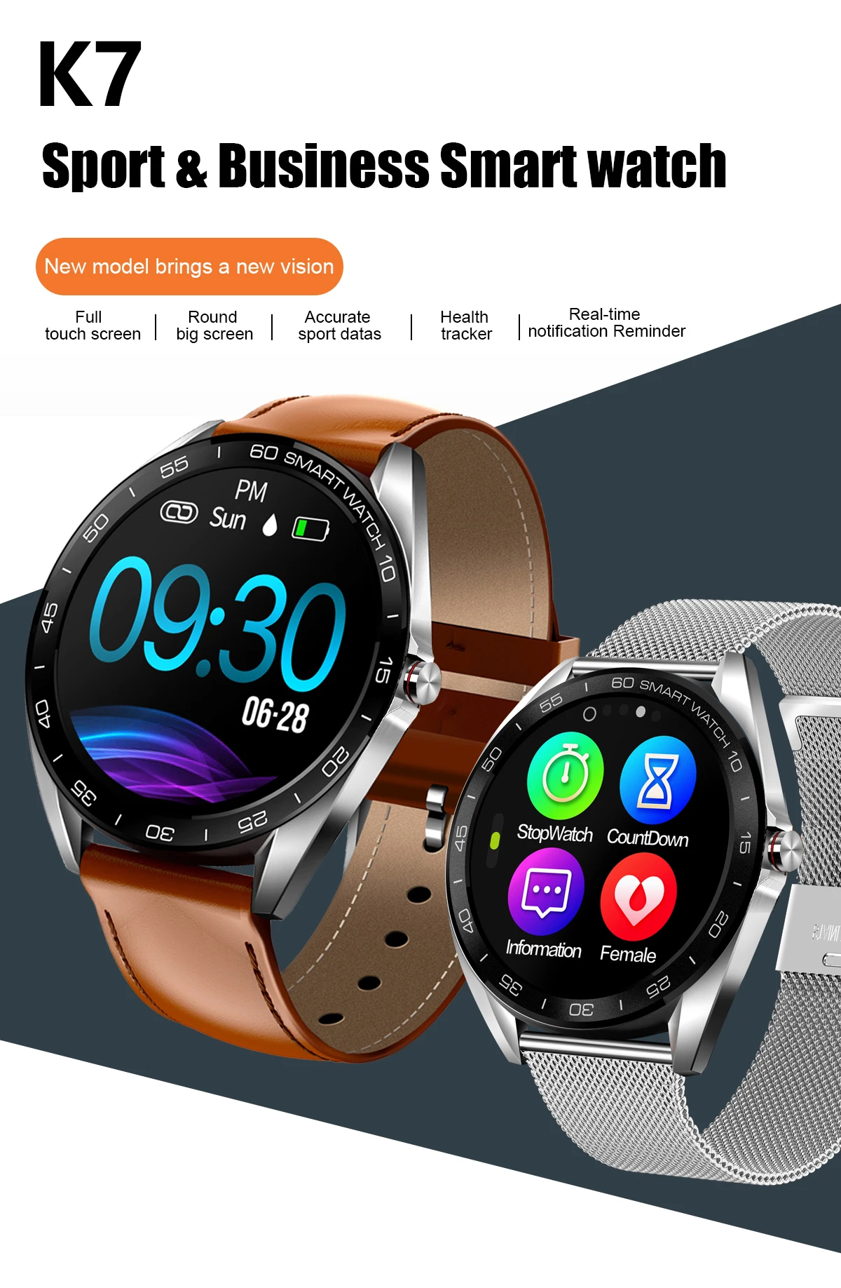 SENBONO K7 Новые смарт-часы 1," IP68 Водонепроницаемый Bluetooth монитор сердечного ритма фитнес-трекер спортивные Смарт-часы для Android iOS
