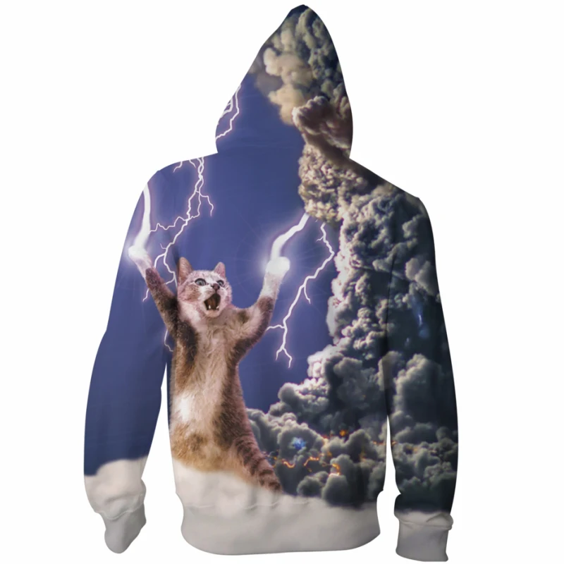 

Fashion Men/Women Thundercat Hoodie Sweetshirt Fearless Little Cat Play With Lightning Printed Zip-up Harajuku Clothes Casual