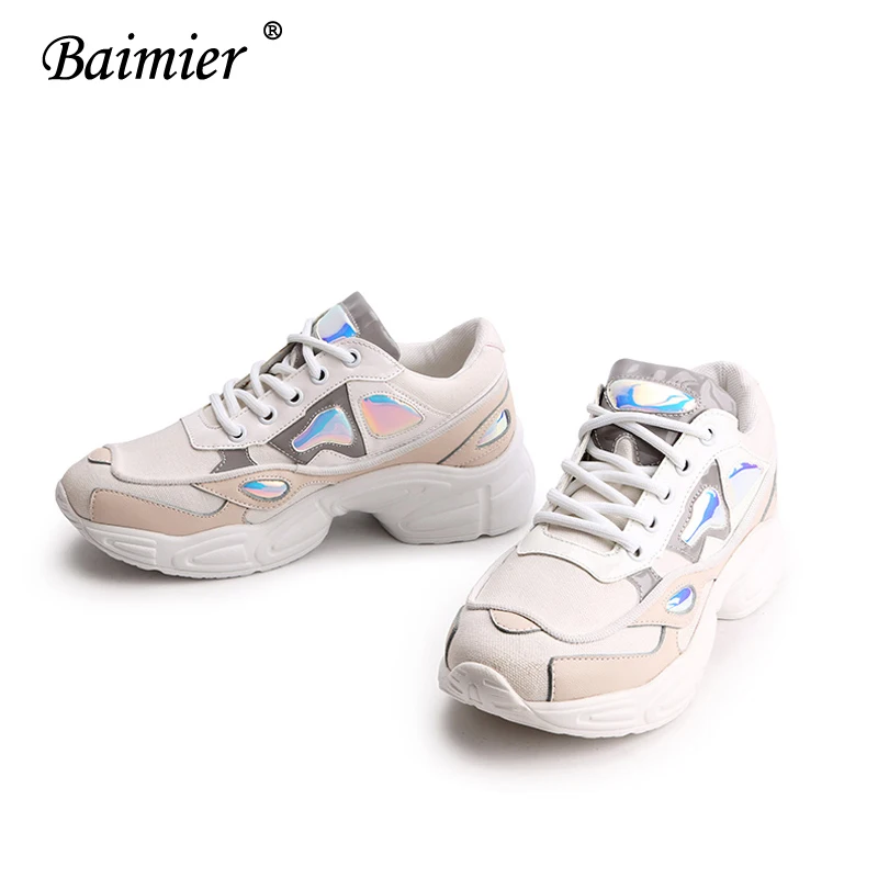 Baimier/фиолетовые женские кроссовки со шнуровкой; обувь на массивной платформе; женская модная обувь для папы; женская прогулочная дышащая обувь из сетчатого материала