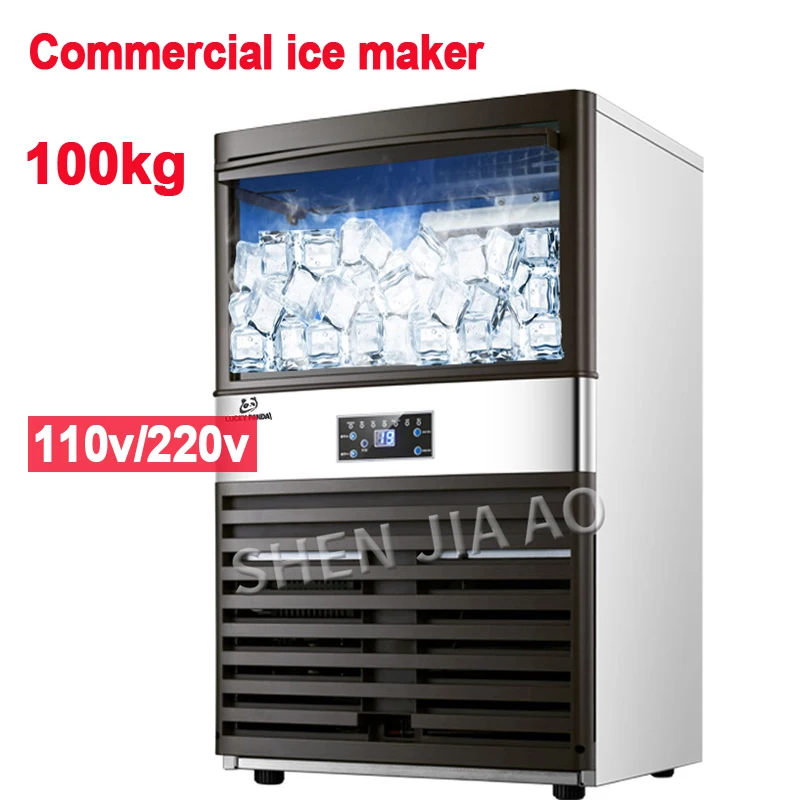 

110V/220V Ice Maker Commercial milk-tea shop/small bar/cafe fully automatic large ice cube machine 100kg/24H ice making machine