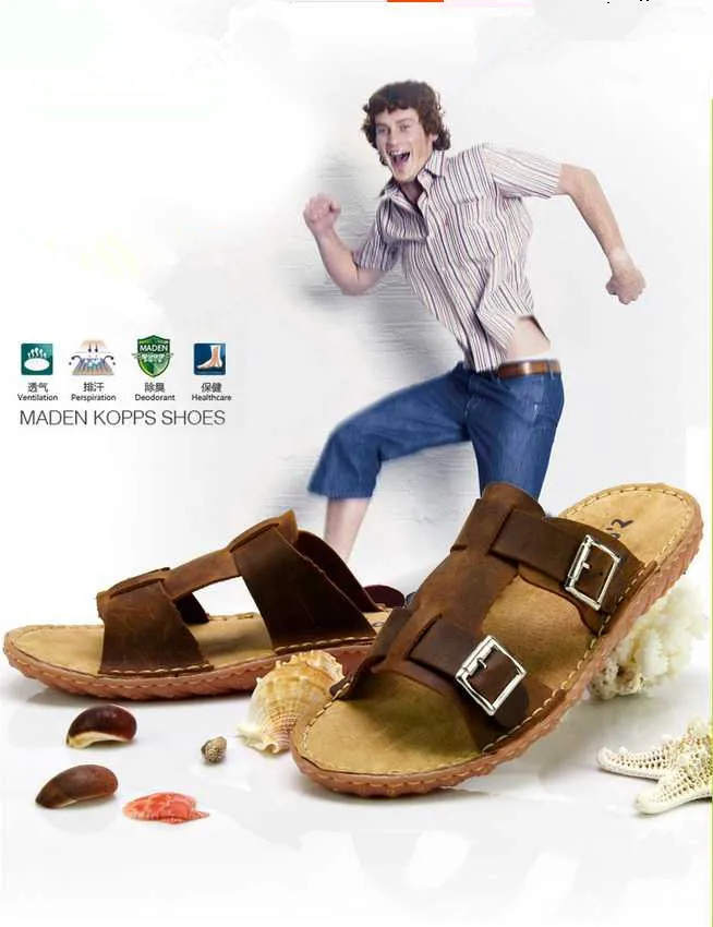 Комфортные шлепки мужская мода натуральной кожи слайды тапочки летний пляж