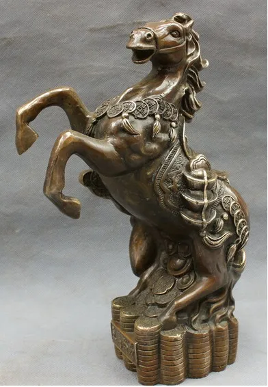 YM 322 10&quot Folk Chinese Bronze Copper Year Zodiac Wealth Up Leg Horse Statue On Coin | Дом и сад