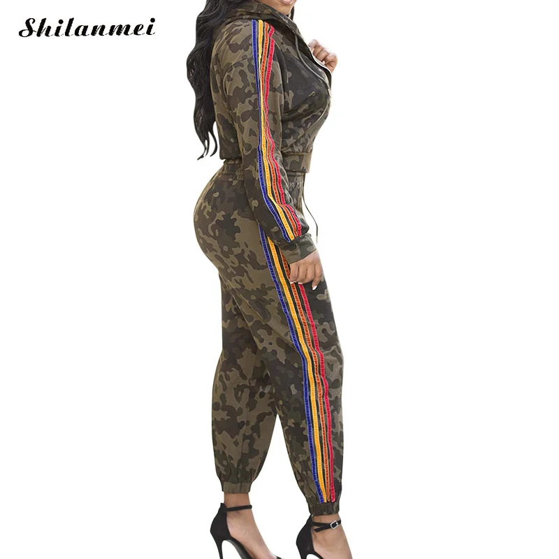 Comouflage принт комплект из 2 частей для женщин спортивный костюм с длинным рукавом