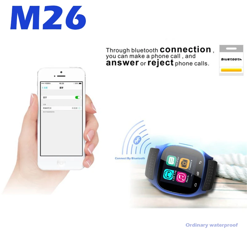 Синий Чем Жизнь Водонепроницаемый Smartwatch M26 Bluetooth Смарт Часы С LED Alitmeter Плеера