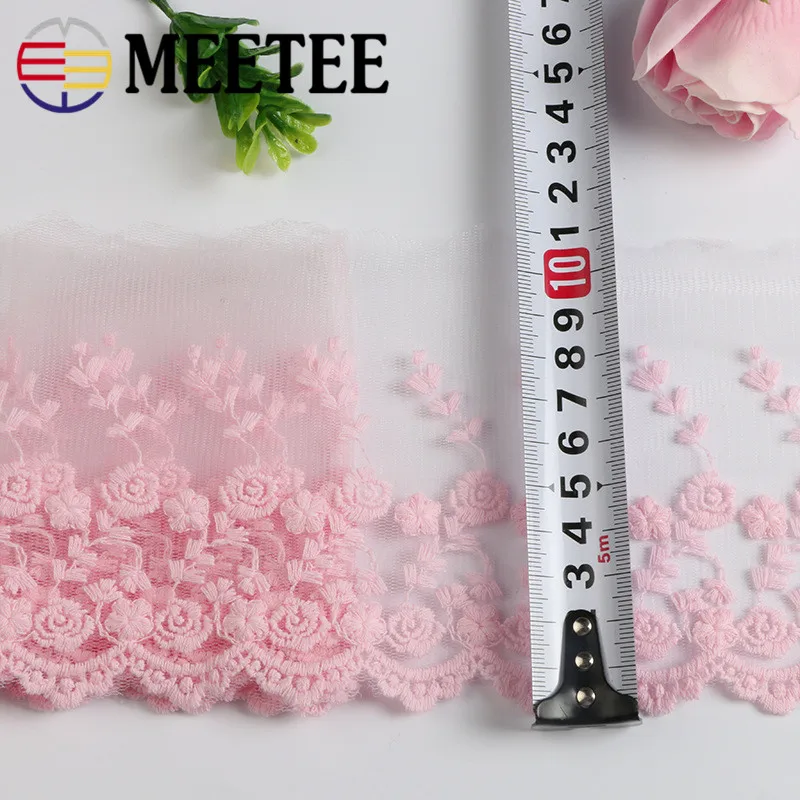 Новинка MEETEE 5 ярдов розовая кружевная Цветочная вышивка Текстиль и аксессуары
